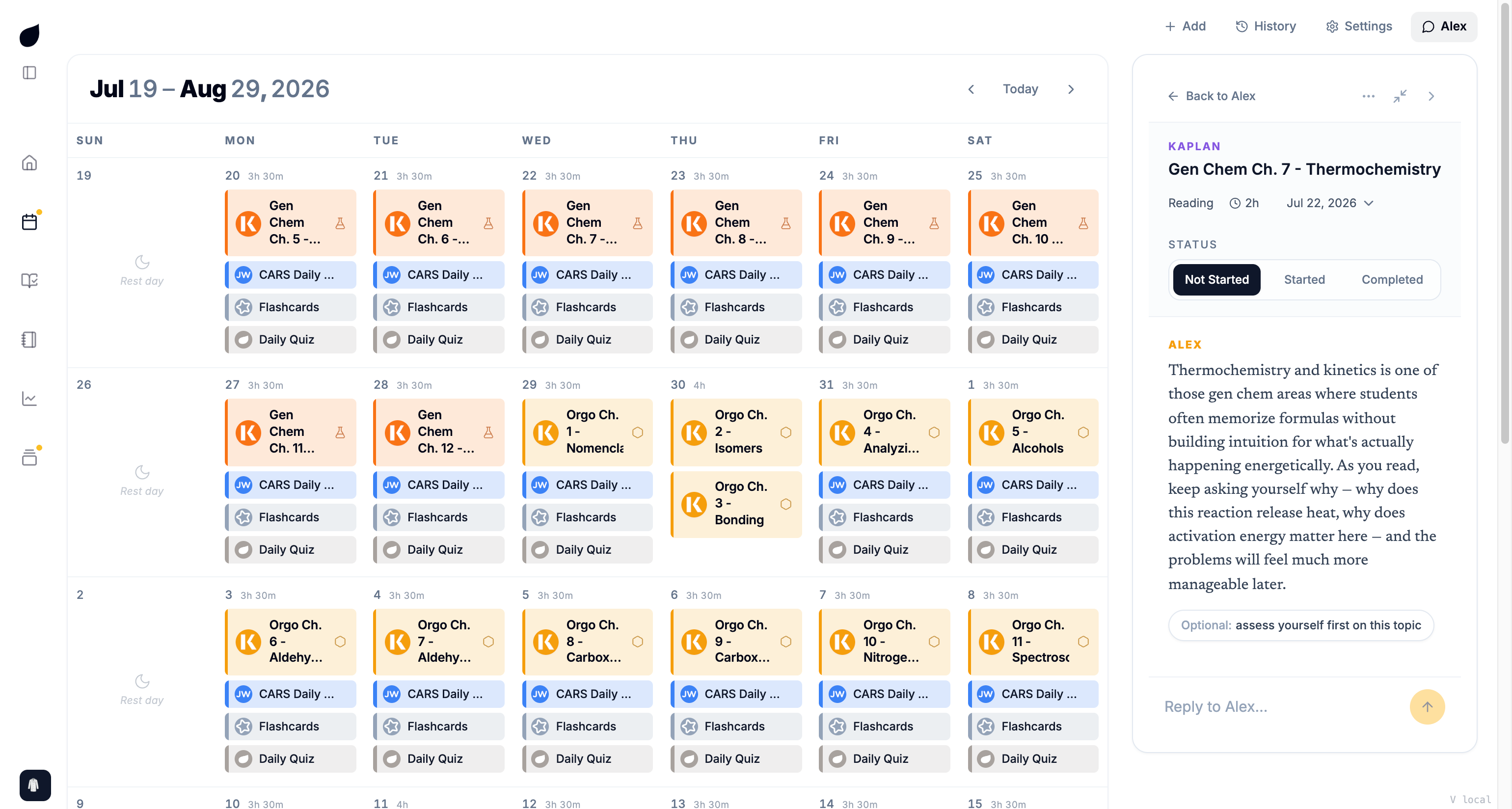alex.study study plan — your whole MCAT schedule, week by week
